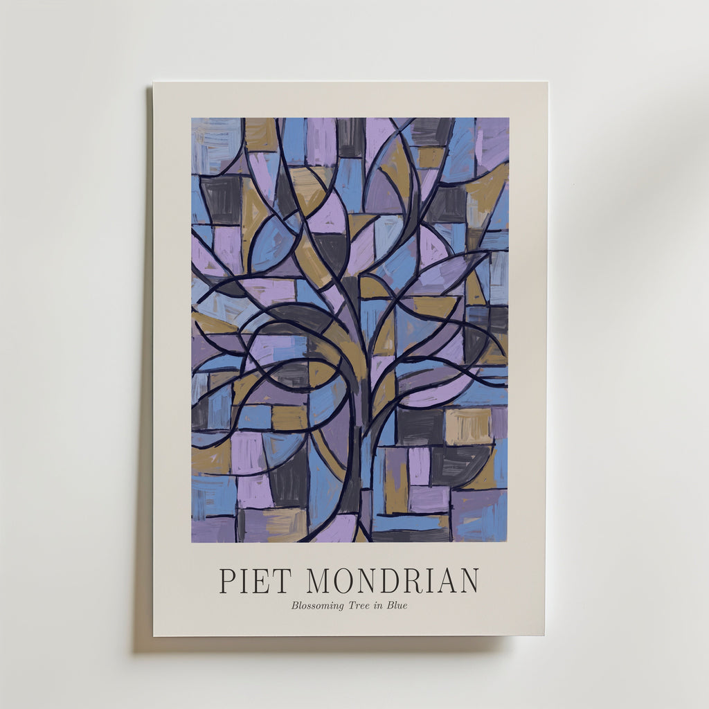 Piet Mondrian Blossoming Tree in Blue Poster – med passepartout