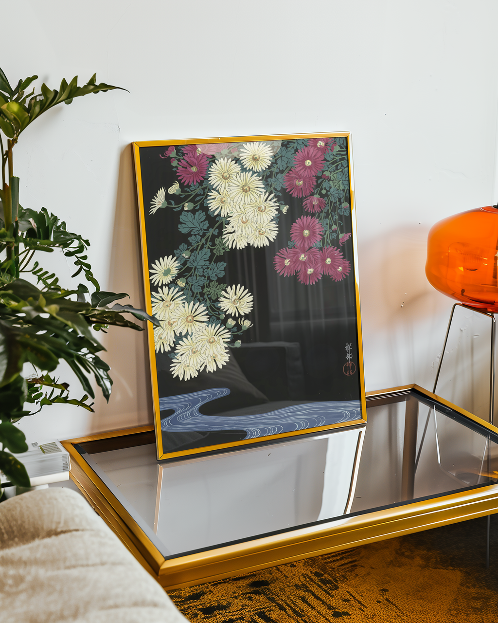 Mockup av Ohara Koson Midnight affisch på vägg – köp enkelt hos Posternord i hög kvalitet