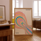 Väggmockup av Bauhaus Flow affisch på ljus tegelvägg – Posternord konsttryck i hög tryckkvalitet