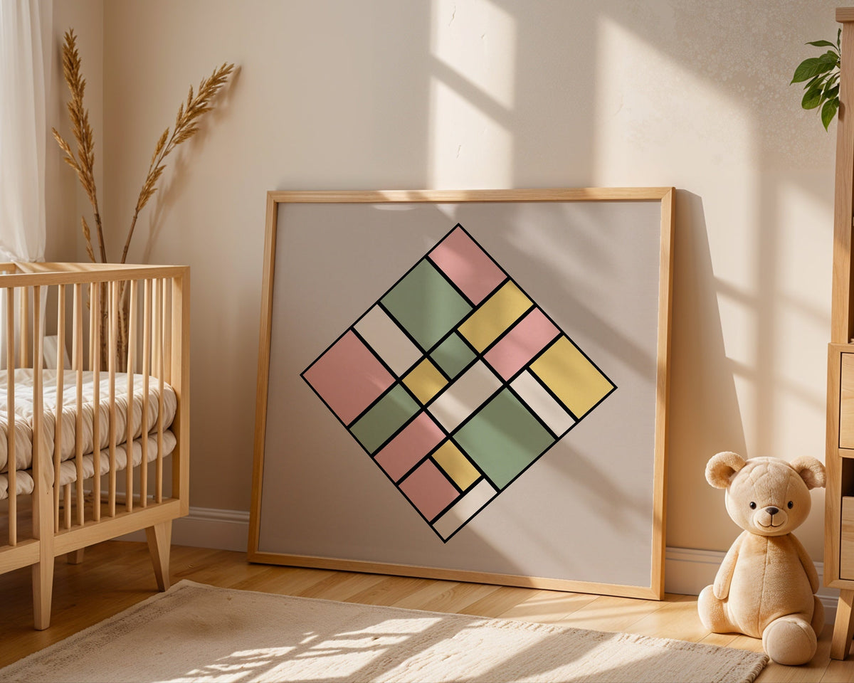 Piet Mondrian Pastel Lozenge Poster – i rum 2