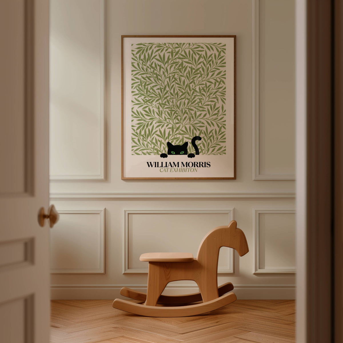 Mockup av William Morris Cat affisch på vägg – köp enkelt hos Posternord i hög kvalitet
