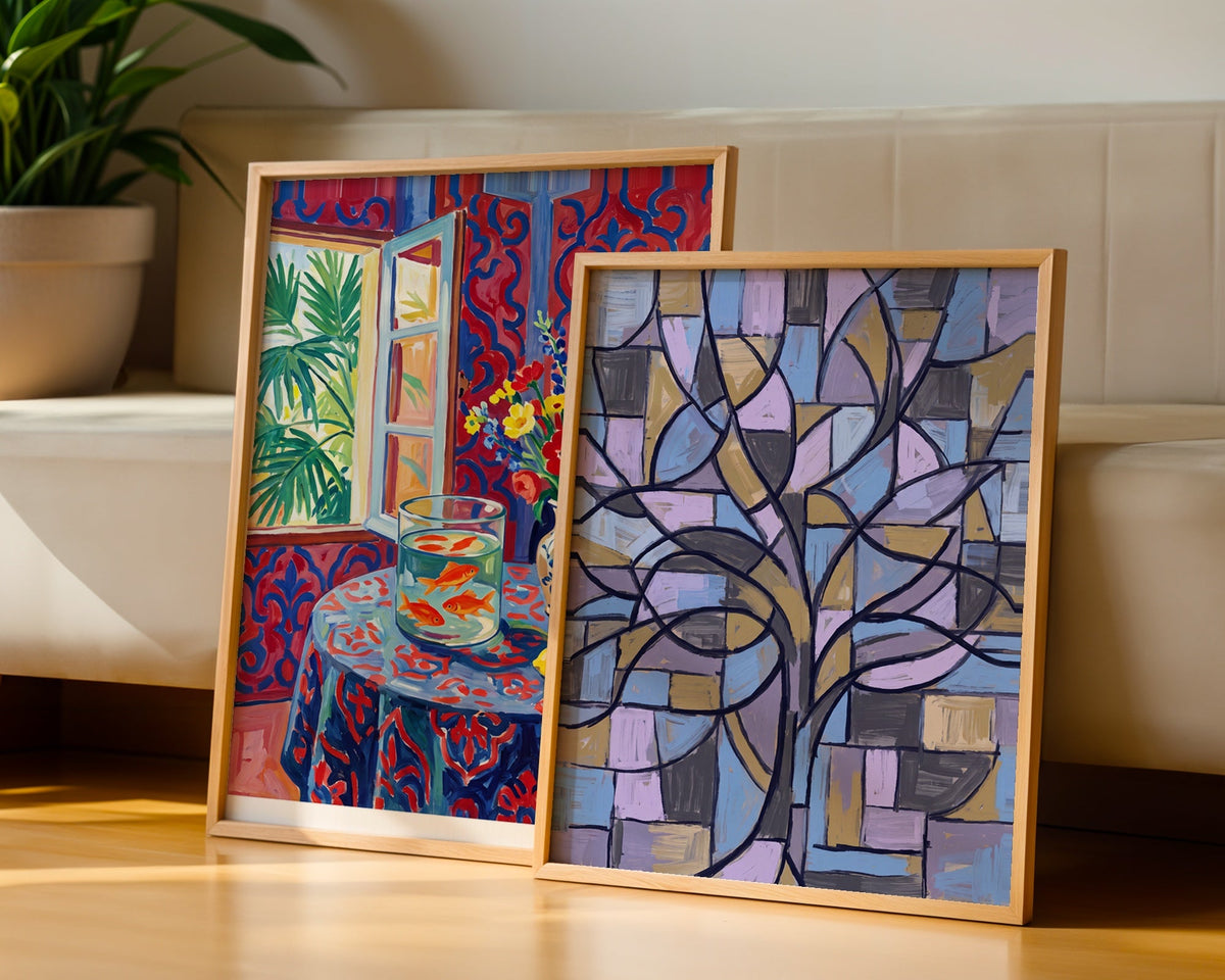 Piet Mondrian Blossoming Tree in Blue Poster – två posters i rum 1