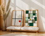 Piet Mondrian Composition in Green Poster – två posters i rum 2