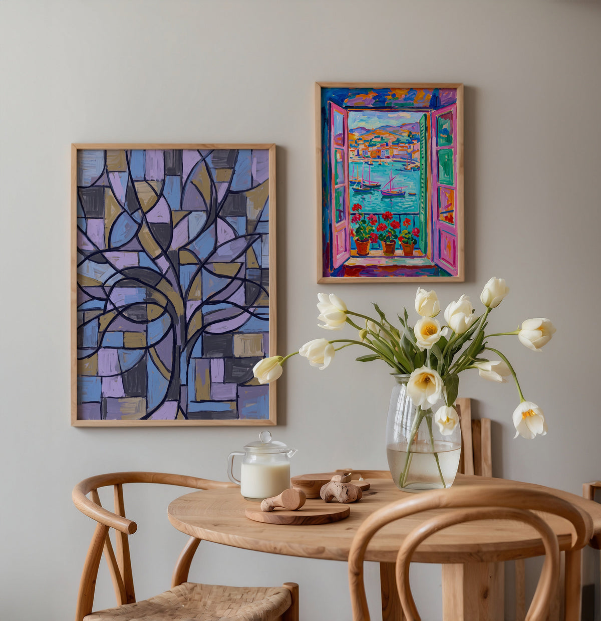Piet Mondrian Blossoming Tree in Blue Poster – två posters i rum 3