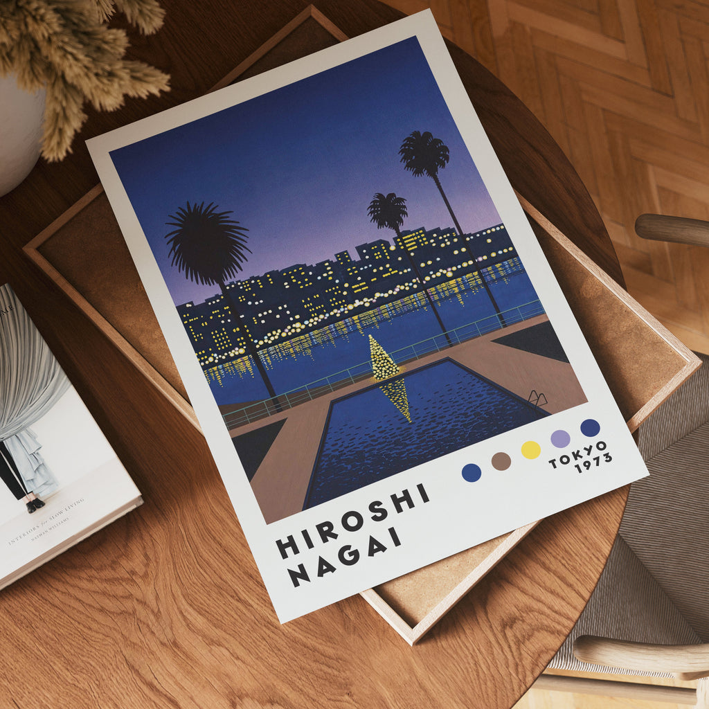 Väggmockup av Hiroshi Nagai Evening affisch på ljus vägg – Posternord konsttryck – nr 2