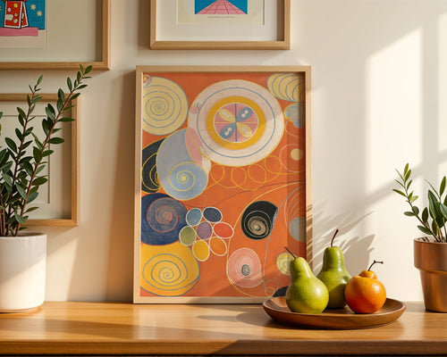 Mockup av Hilma af Klint Spirals of affisch på vägg – köp enkelt hos Posternord i hög kvalitet