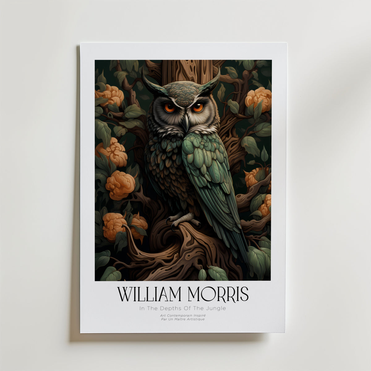 William Morris Forest Owl – stilfullt konsttryck från Posternord, tryckt på matt finpapper