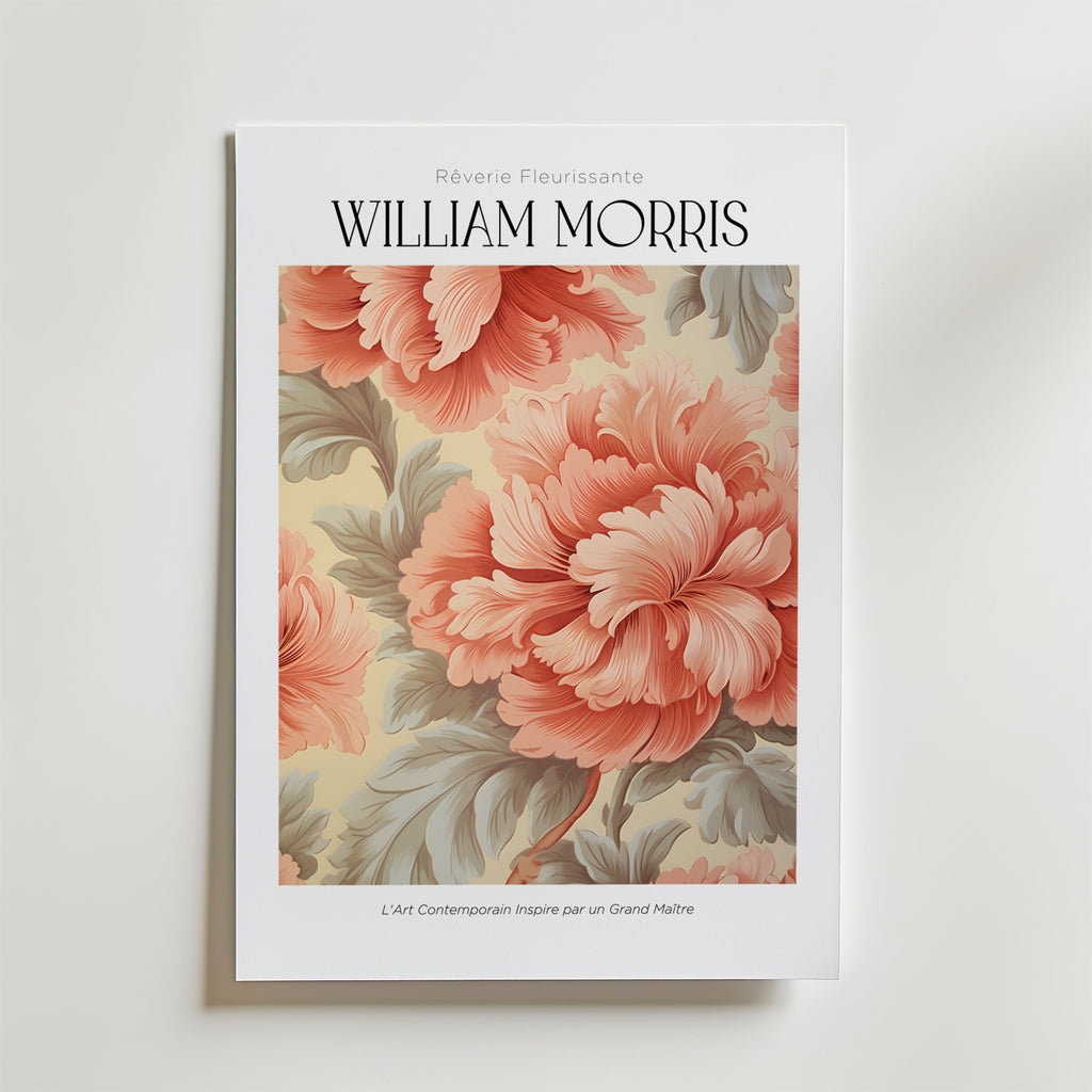 William Morris Coral Peony – stilfullt konsttryck från Bozetto, tryckt på matt finpapper