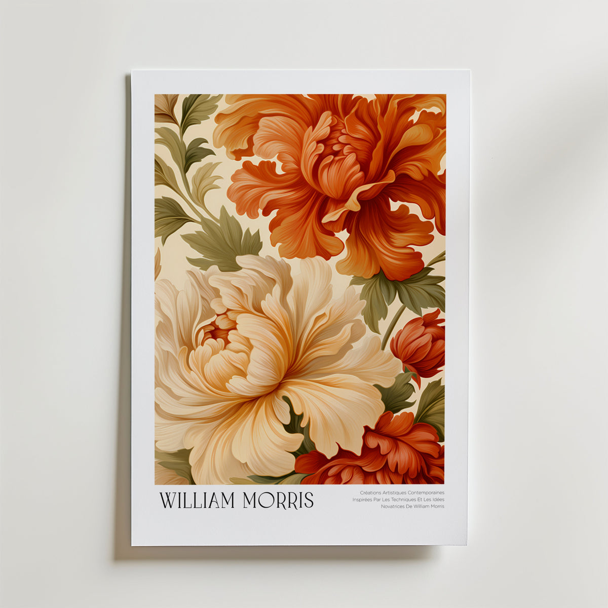 William Morris Amber Peony Bloom affisch på neutral bakgrund – poster från Posternord