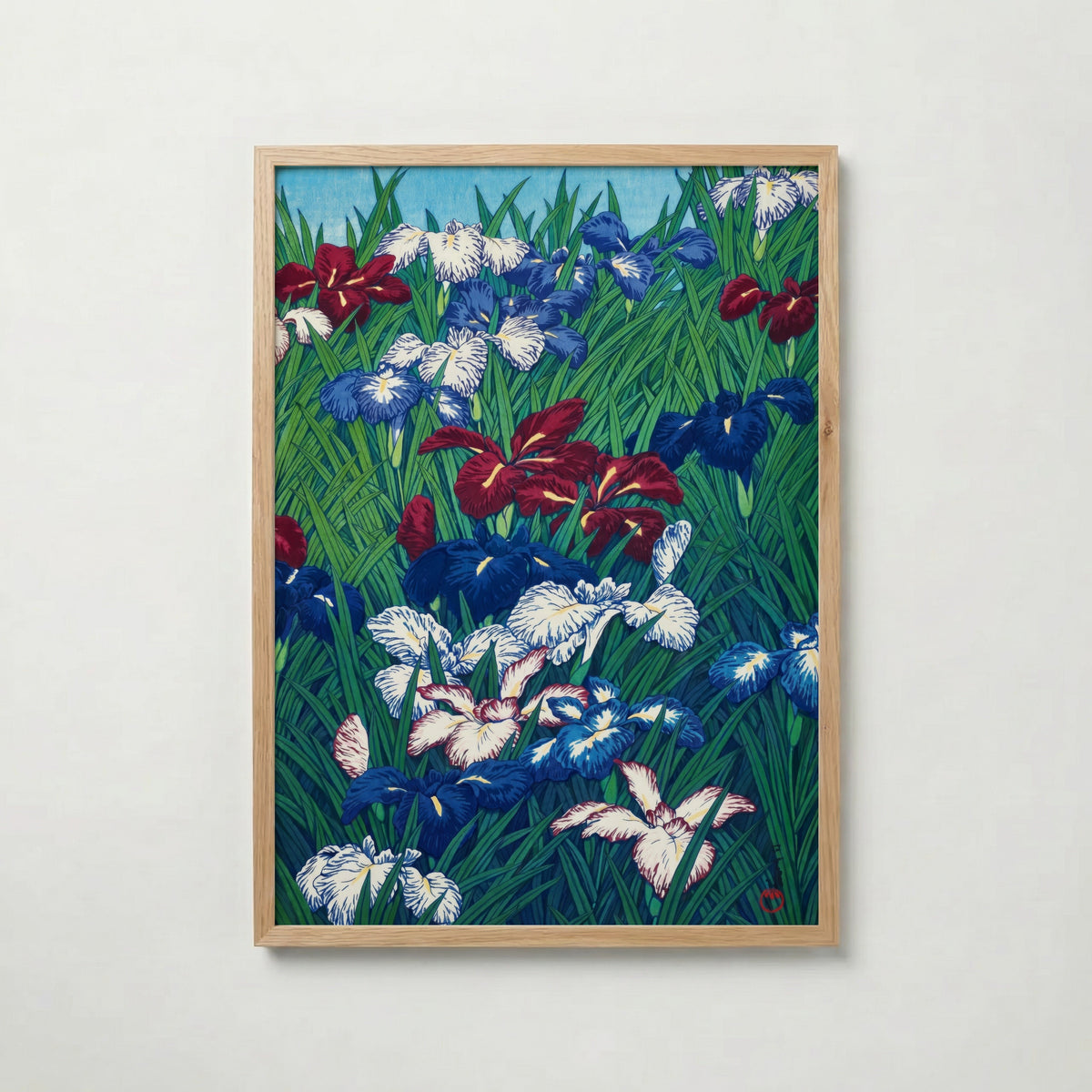 Ayame (Iris) Kawase Hasui i ekram med ljust trä – köp enkelt hos Posternord affisch