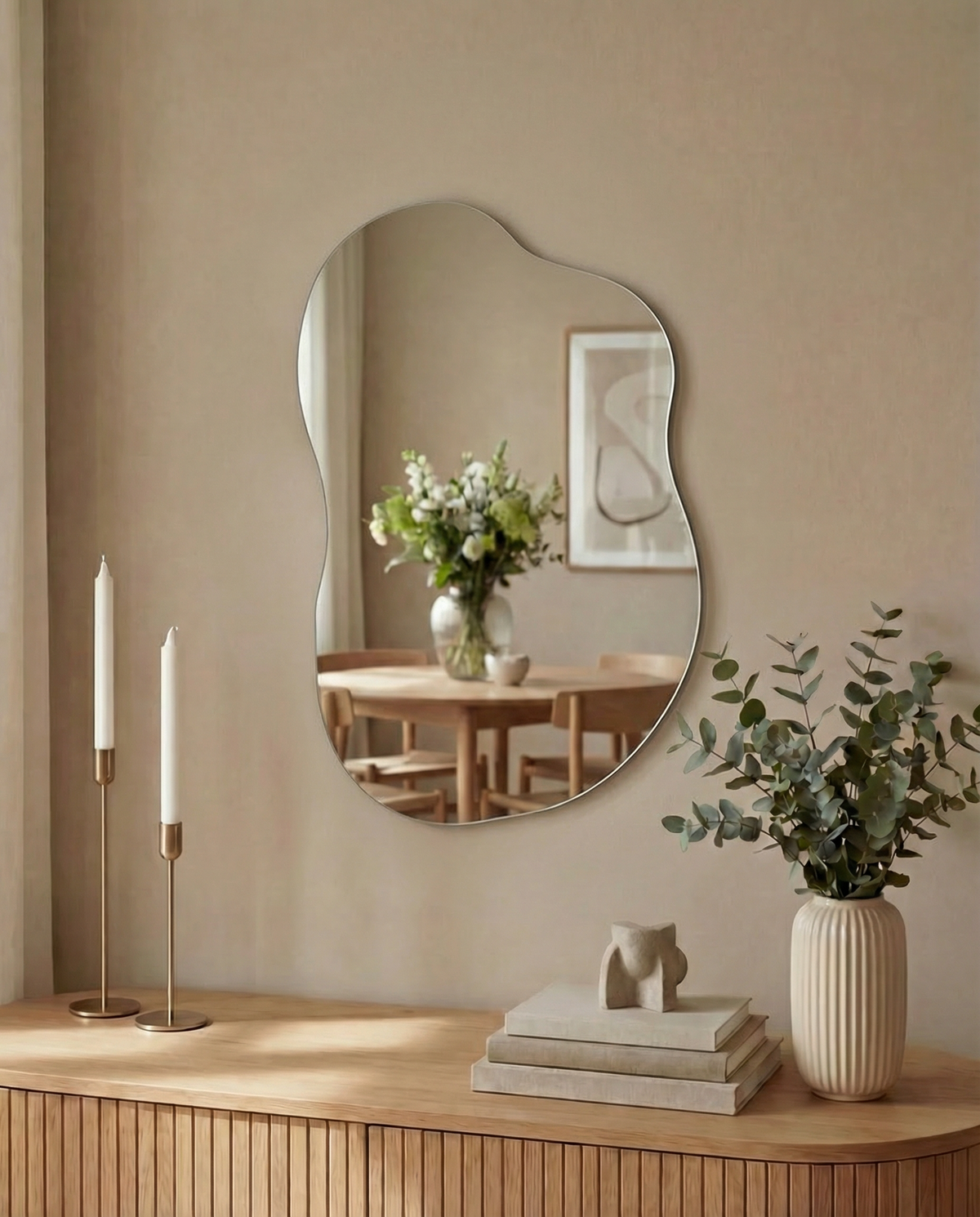Sommen – Asymmetrisk spegel 40×55 cm – stilren designspegel för hall, badrum eller sovrum hos Posternord