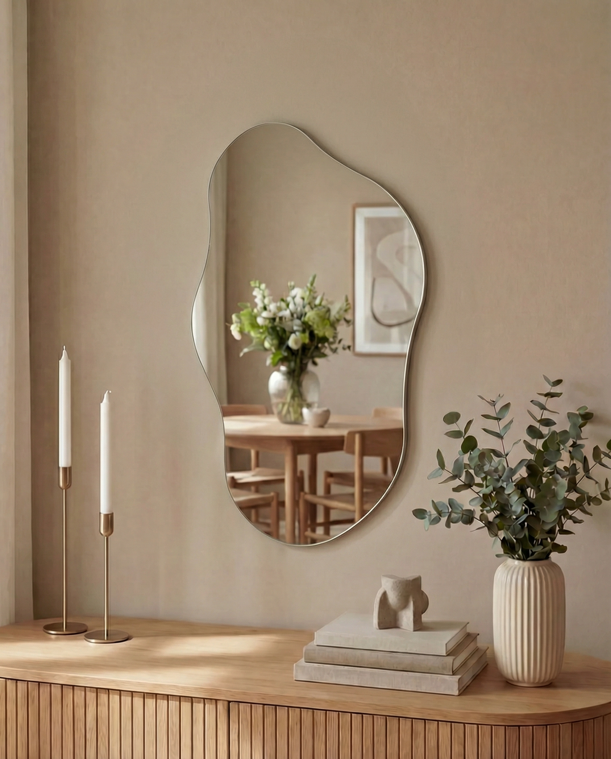 Orsasjön – Asymmetrisk spegel 35×60 cm – stilren designspegel för hall, badrum eller sovrum hos Posternord