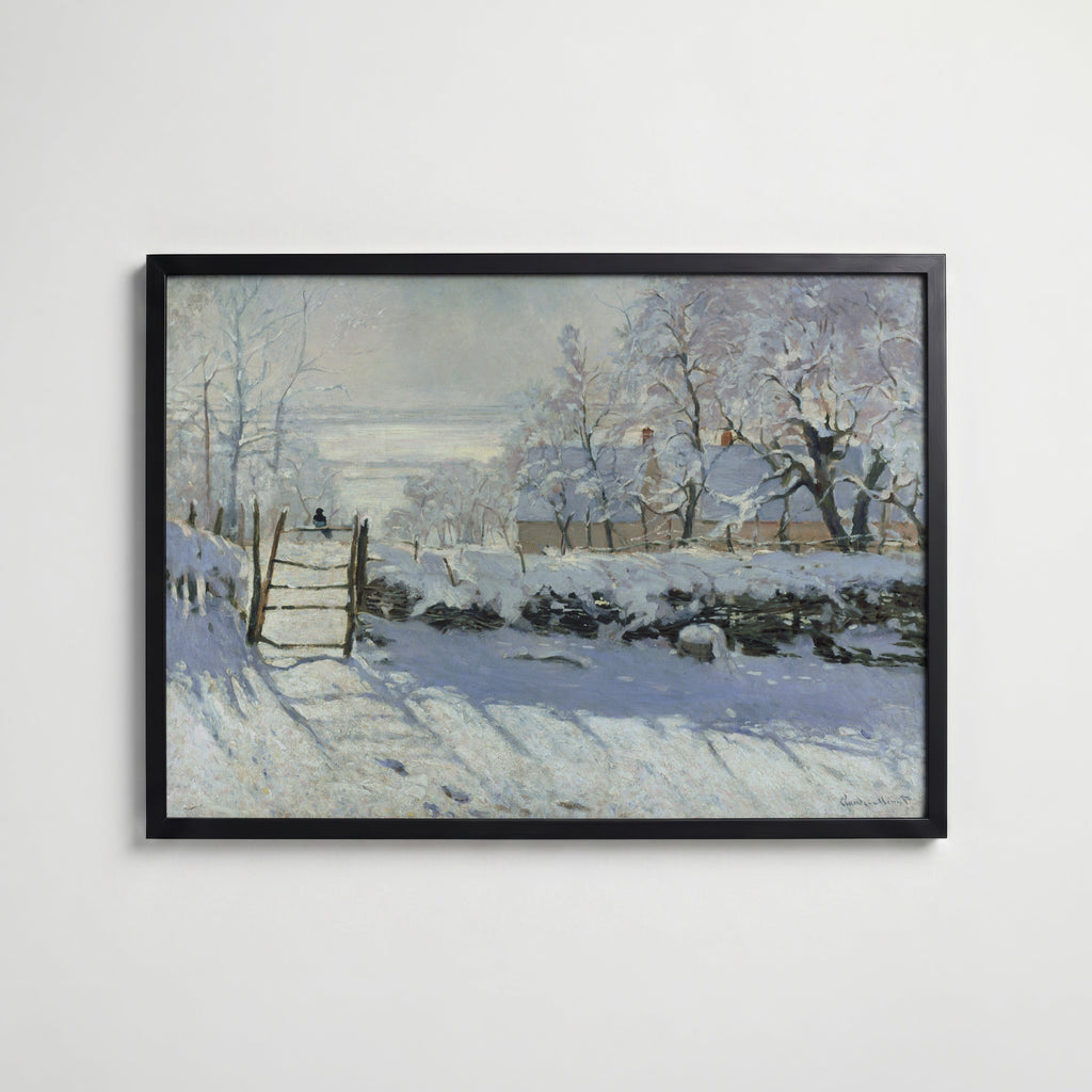 Claude Monet The Magpie affisch i modern svart ram – stark kontrast och stil, Posternord