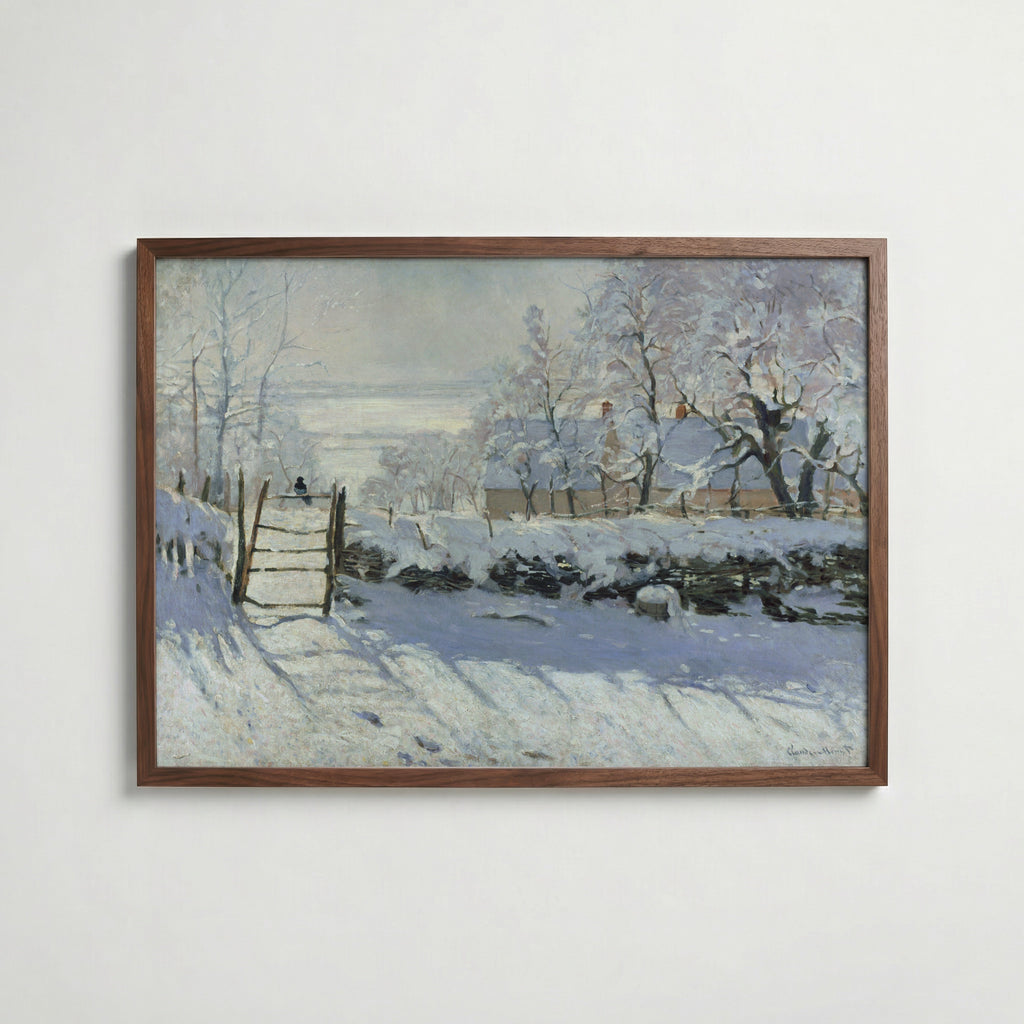 Claude Monet The Magpie affisch i valnötsram – mörkbrun inramning med lyxig känsla, Posternord