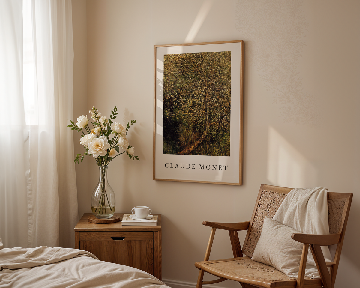 Mockup av Claude Monet Apple Tree affisch på vägg – köp enkelt hos Posternord i hög kvalitet