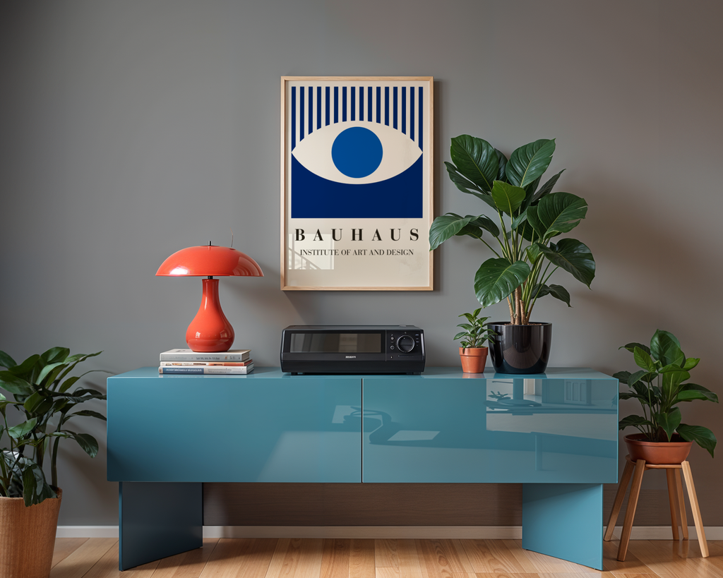 Mockup av Bauhaus Blue Eye affisch på vägg – köp enkelt hos Posternord i hög kvalitet