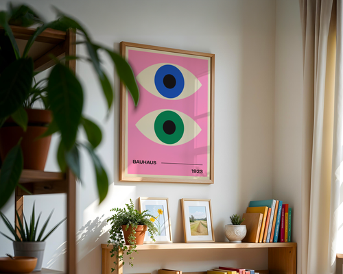 Mockup av Bauhaus Dual Vision affisch på vägg – köp enkelt hos Posternord i hög kvalitet
