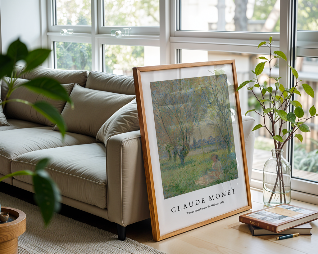Mockup av Claude Monet Seated Woman affisch på vägg – köp enkelt hos Posternord i hög kvalitet