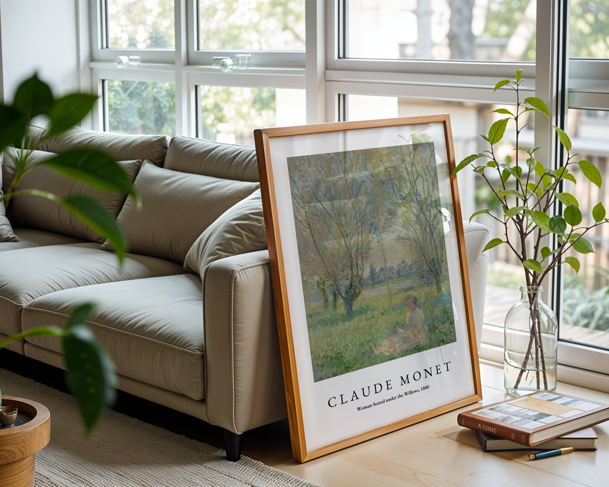 Mockup av Claude Monet Seated Woman affisch på vägg – köp enkelt hos Posternord i hög kvalitet