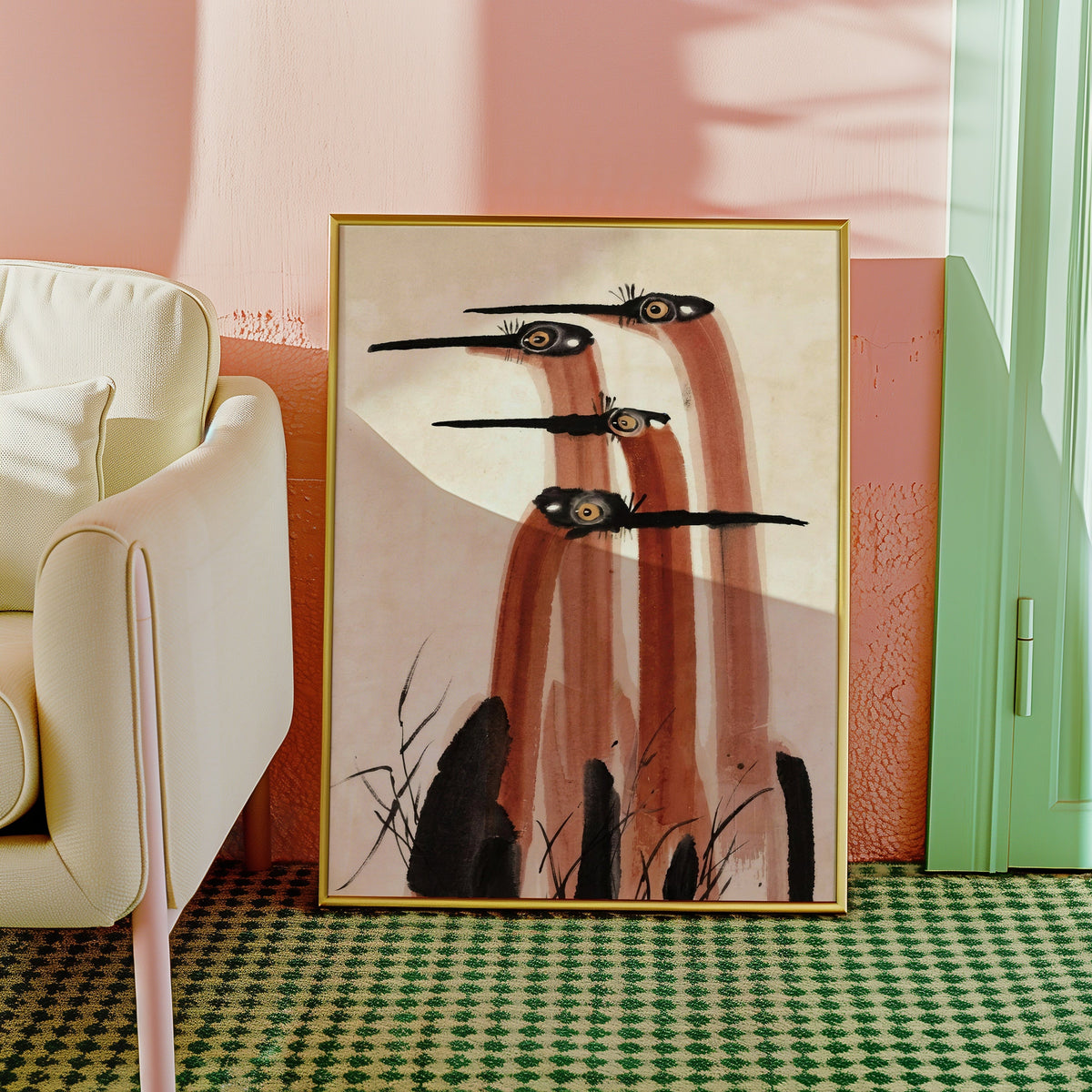 Ink Cranes Terracotta Poster i rum