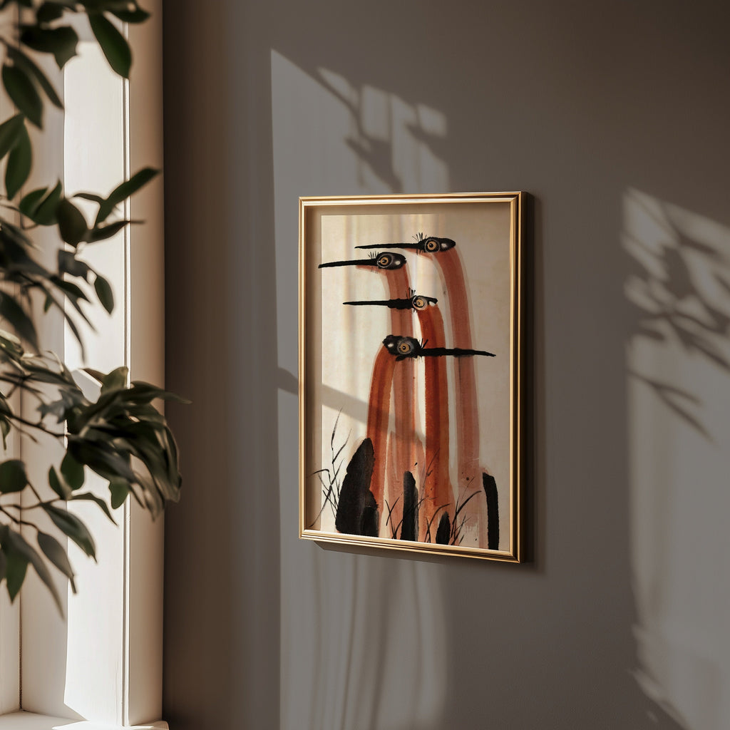 Ink Cranes Terracotta Poster i rum