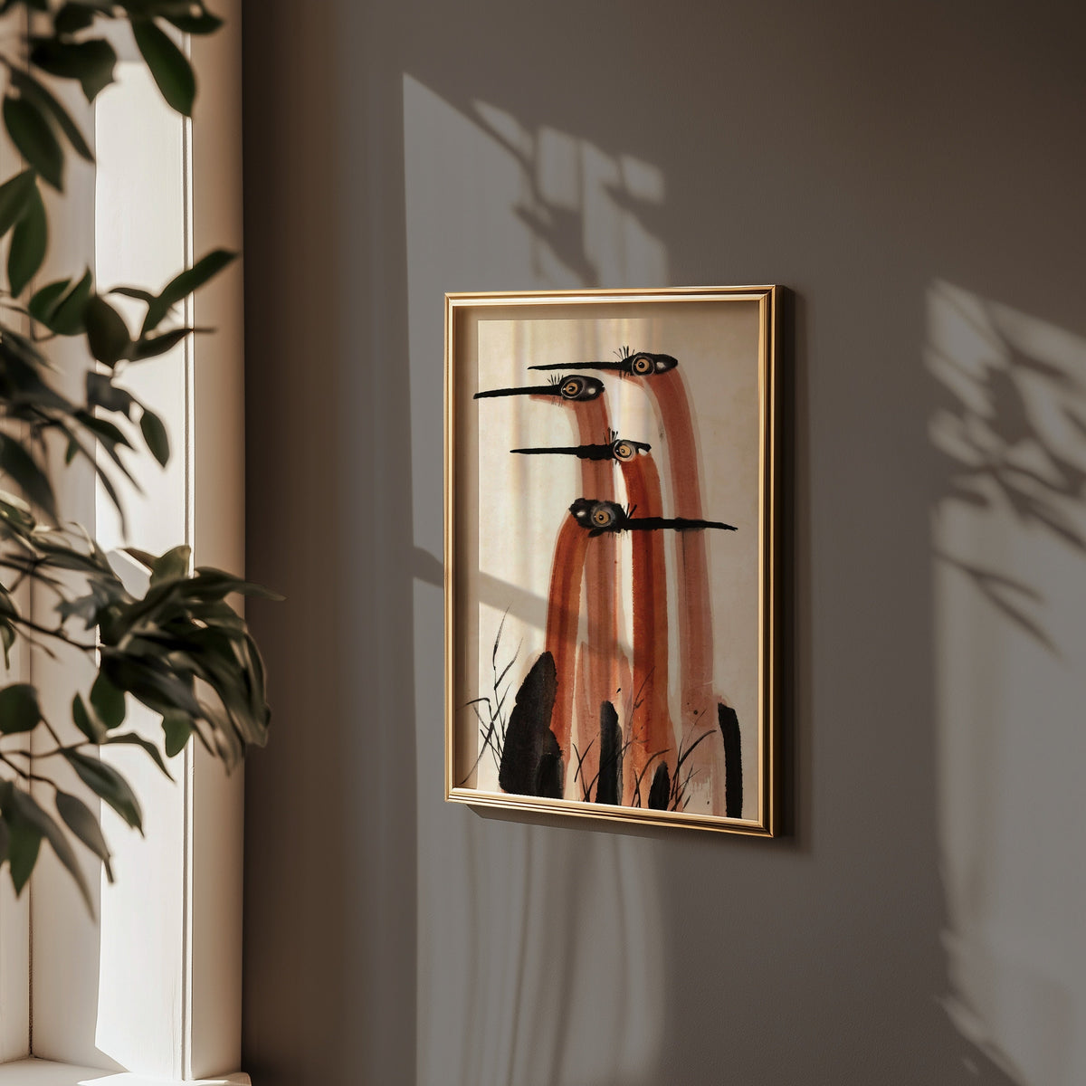 Ink Cranes Terracotta Poster i rum