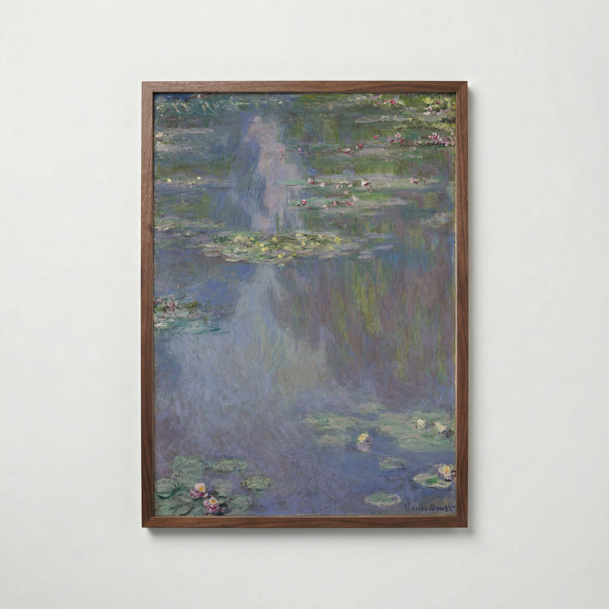 Claude Monet Water Lilies Blue 1907 affisch i valnötsram – mörkbrun inramning med lyxig känsla, Posternord