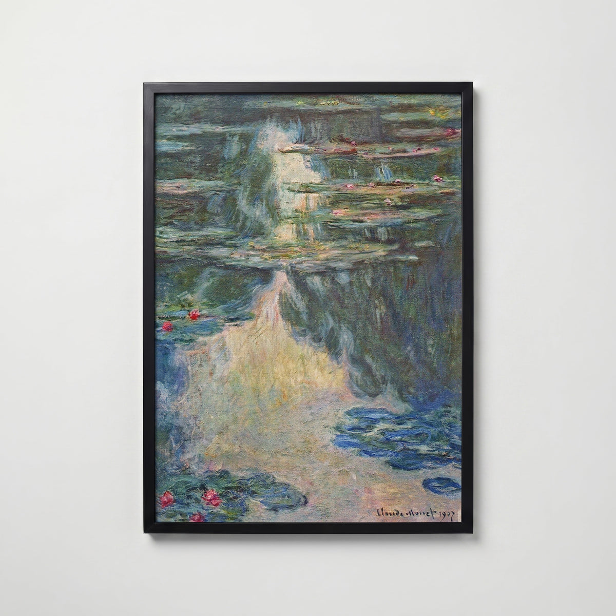 Claude Monet Water Lilies Green 1907 affisch i modern svart ram – stark kontrast och stil, Posternord