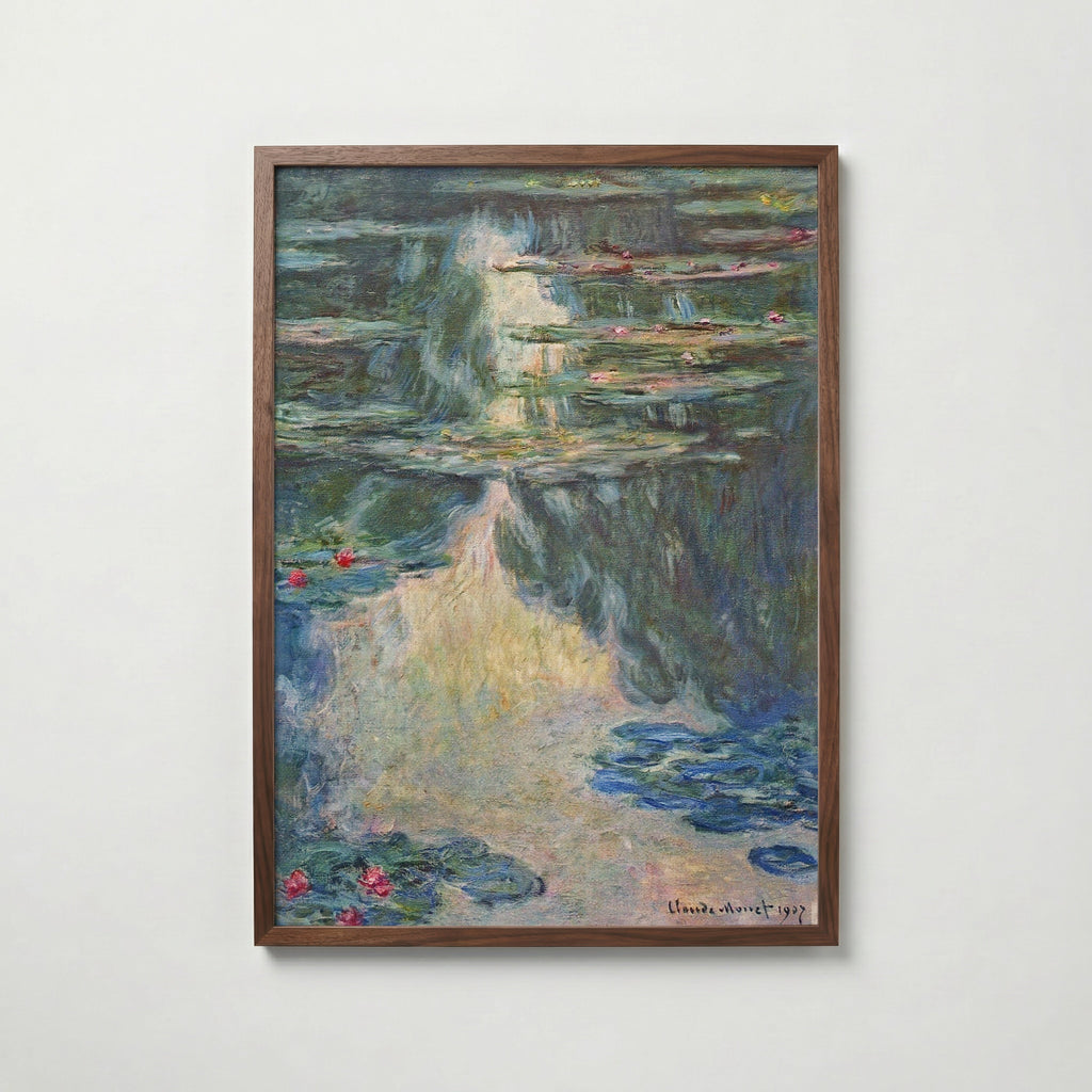 Claude Monet Water Lilies Green 1907 affisch i valnötsram – mörkbrun inramning med lyxig känsla, Posternord