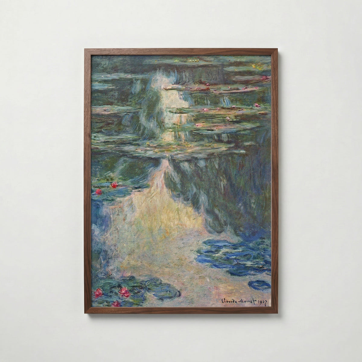 Claude Monet Water Lilies Green 1907 affisch i valnötsram – mörkbrun inramning med lyxig känsla, Posternord