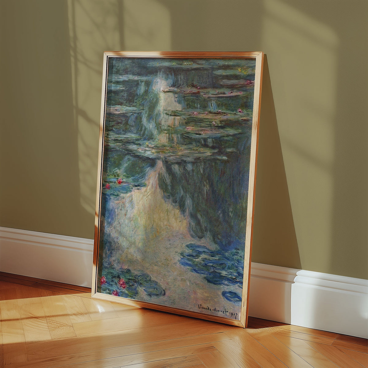 Claude Monet Water Lilies Green 1907 affisch i ljust och minimalistiskt skandinaviskt vardagsrum – Posternord