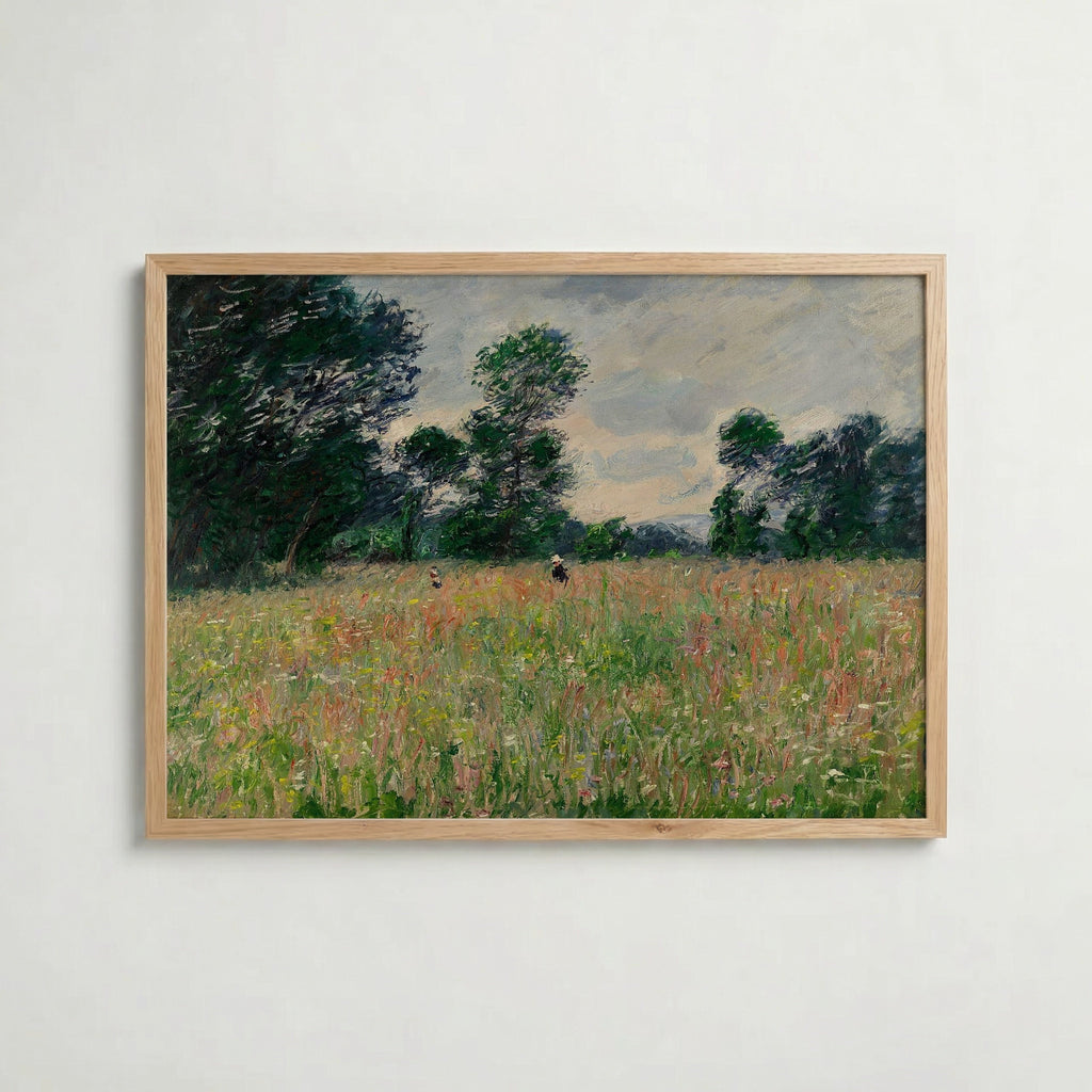 Claude Monet Summer Prairie affisch i ljus ekram med naturligt träutseende – Posternord