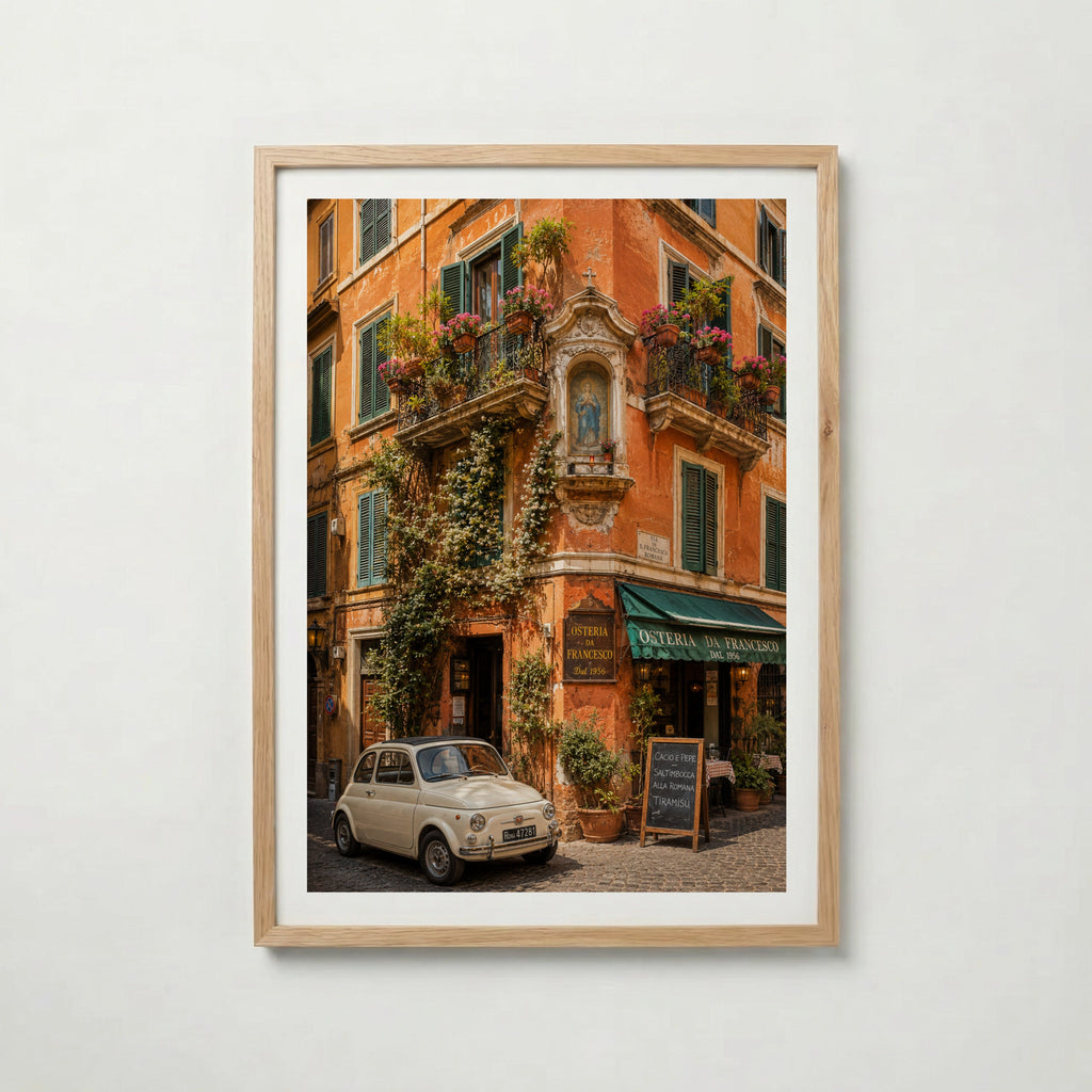 Marco Ricci Osteria da Francesco Roma Poster – pittoresk restaurangfasad i Roms historiska gatumiljö
