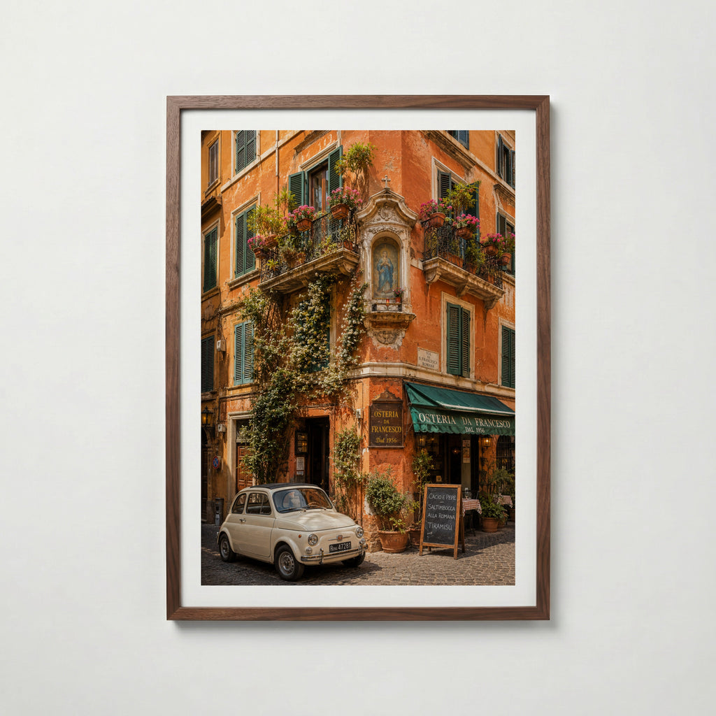 Marco Ricci Osteria da Francesco Roma Poster – pittoresk restaurangfasad i Roms historiska gatumiljö
