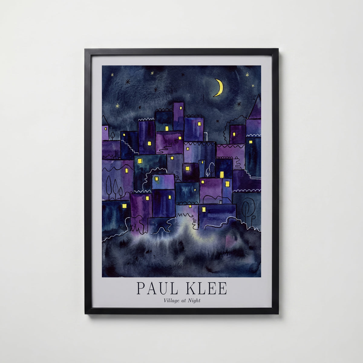 Paul Klee Village at Night Poster – svart ram